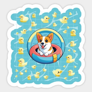 Refreshing Summer: Cute Corgi Lounge on a Pool Float Sticker